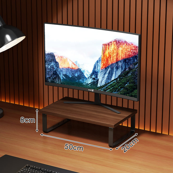 Compact Wooden Monitor Riser with Metal Frame and Under-Shelf Storage