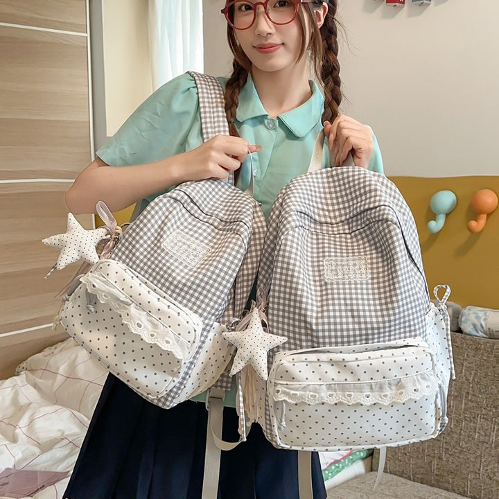 Charming Gingham Print School Backpack Stornfield