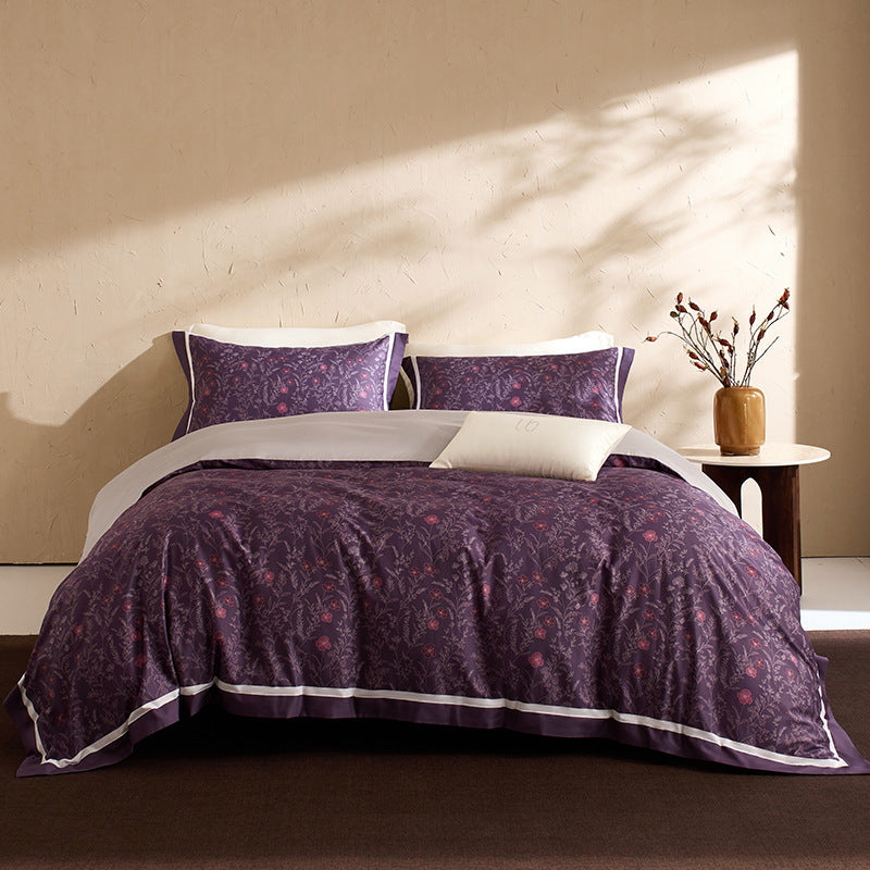 Botanical Vintage Meadow Print Cotton Duvet Cover Set with Sateen Reverse & Matching Shams
