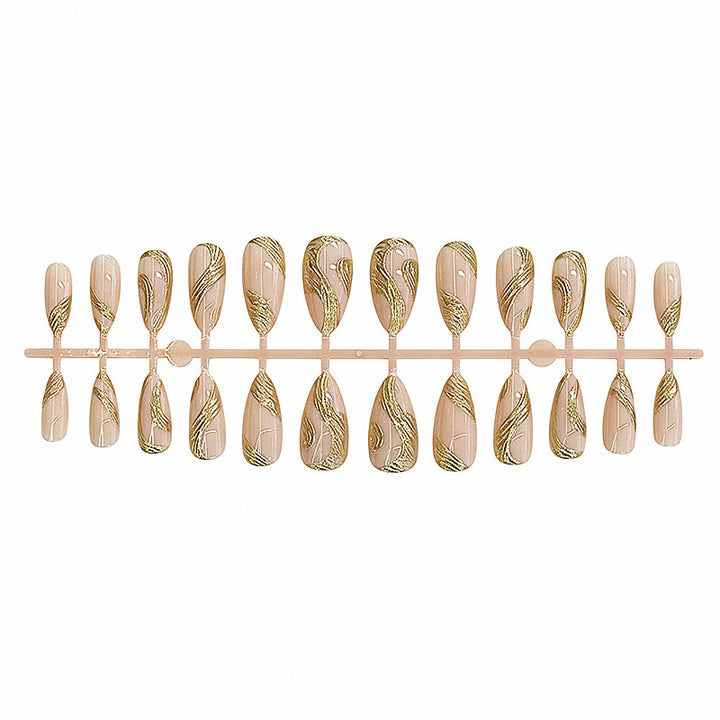 Artistic Press-On Nail Set with Gold Swirl Design Stornfield