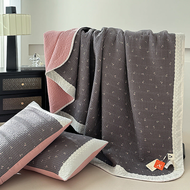 Quilted Reversible Cotton Lightweight Comforter and Decorative Pillow Sham Set