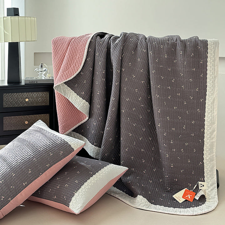 Quilted Reversible Cotton Lightweight Comforter and Decorative Pillow Sham Set