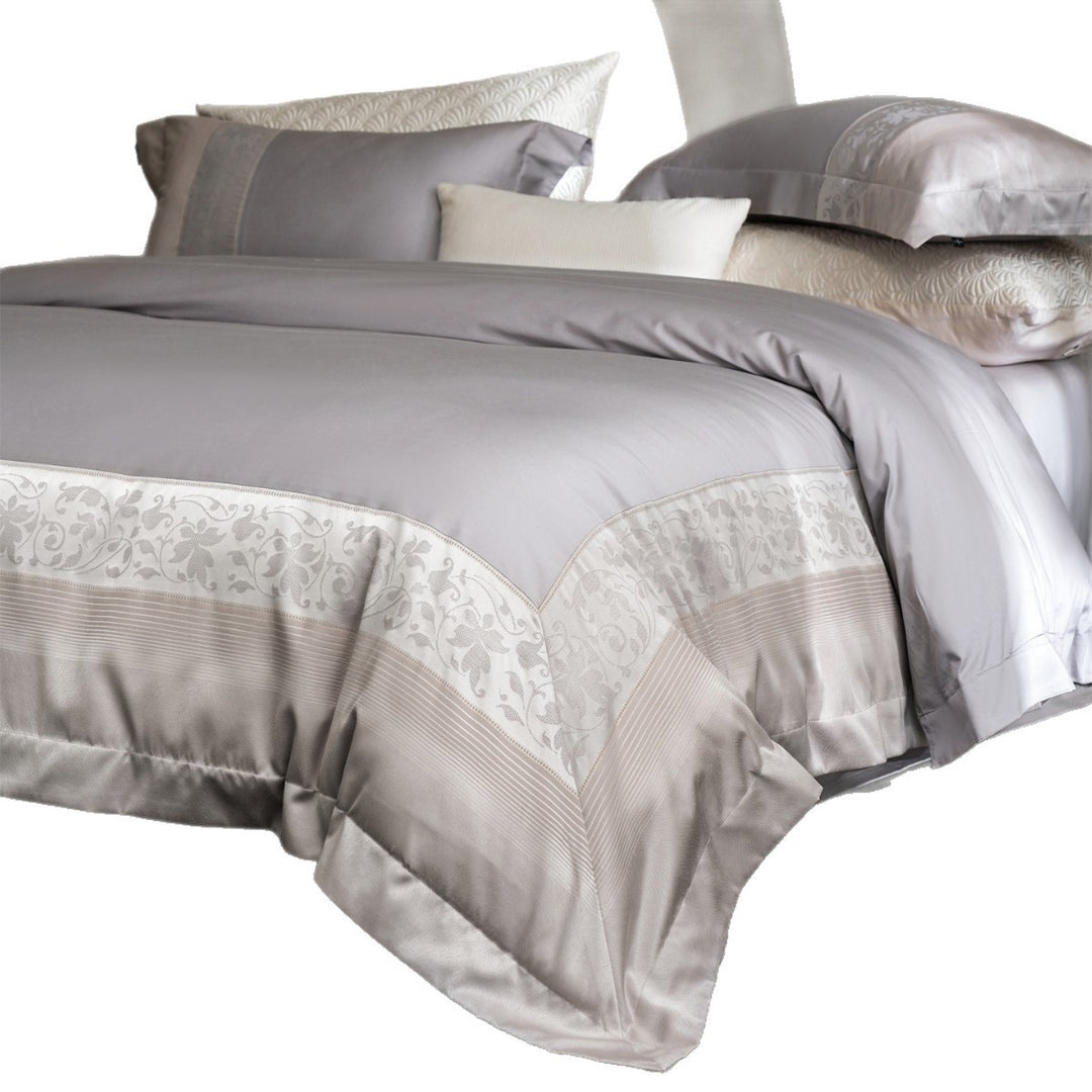 Luxury Jacquard-Trim Cotton-Sateen Duvet Cover Set with Butterfly Border & Deep-Fit Corners