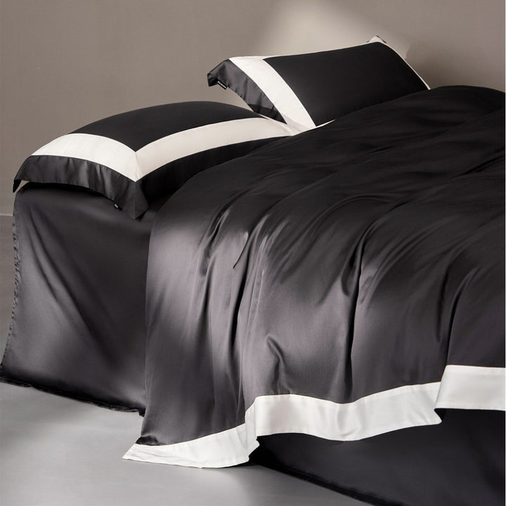 Luxury Satin Duvet Cover Set with Contrast Hem and Silk-like Finish