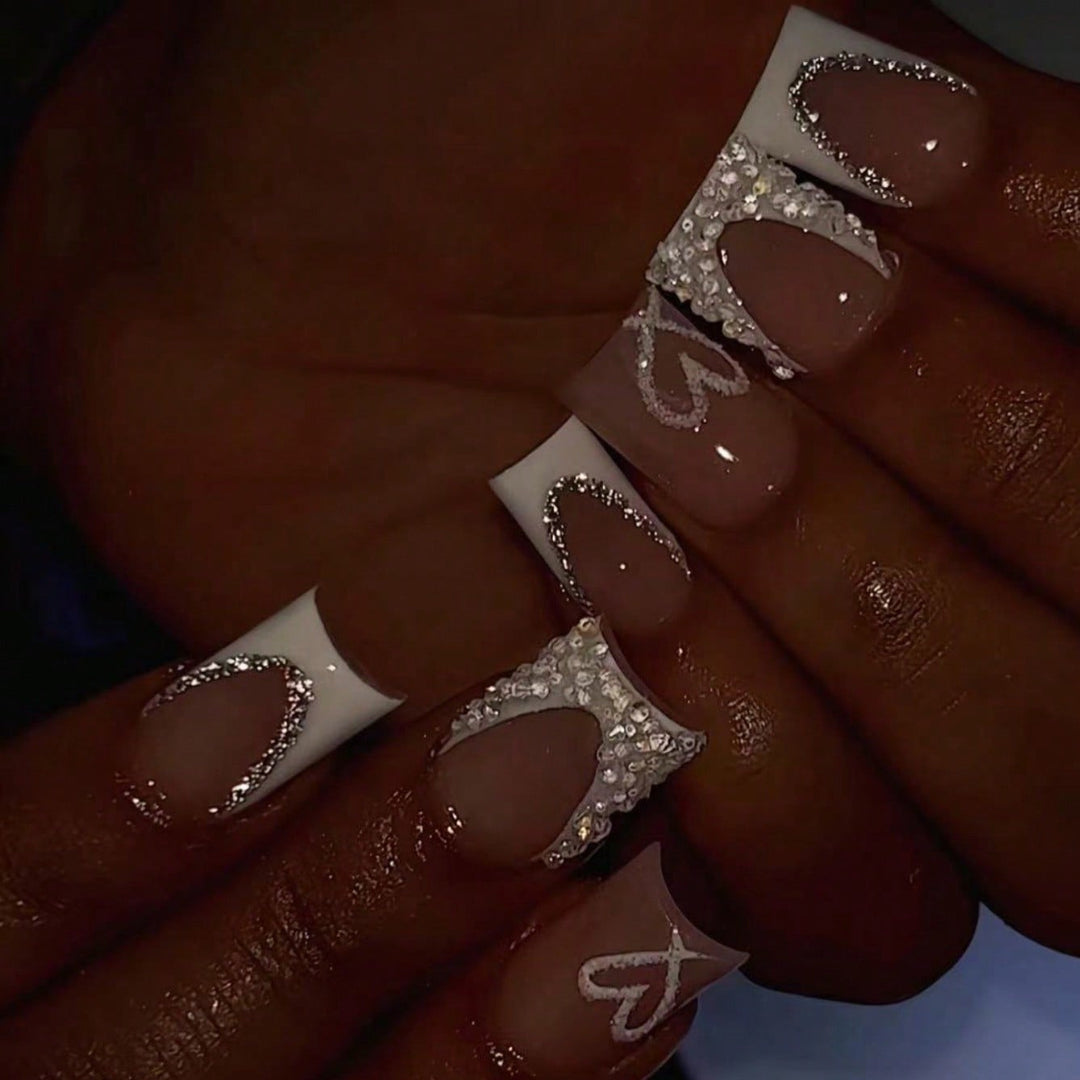 Decorative Rhinestone and Heart Design Press-On Nails Stornfield