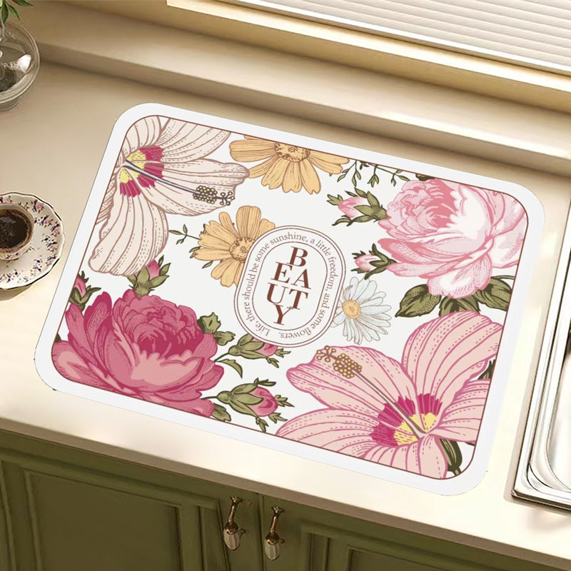 Vintage Floral Design Kitchen Mat