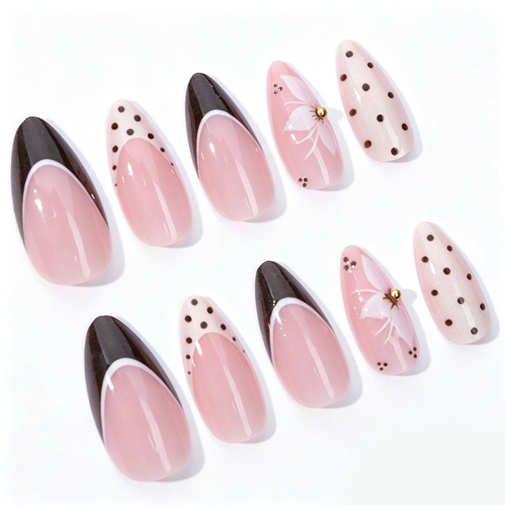 High-quality artificial nails with floral design and elegant accents Stornfield