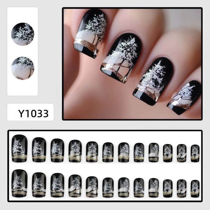 Artificial nails with romantic winter forest pattern Stornfield