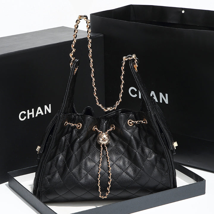 Quilted Drawstring Bucket Handbag