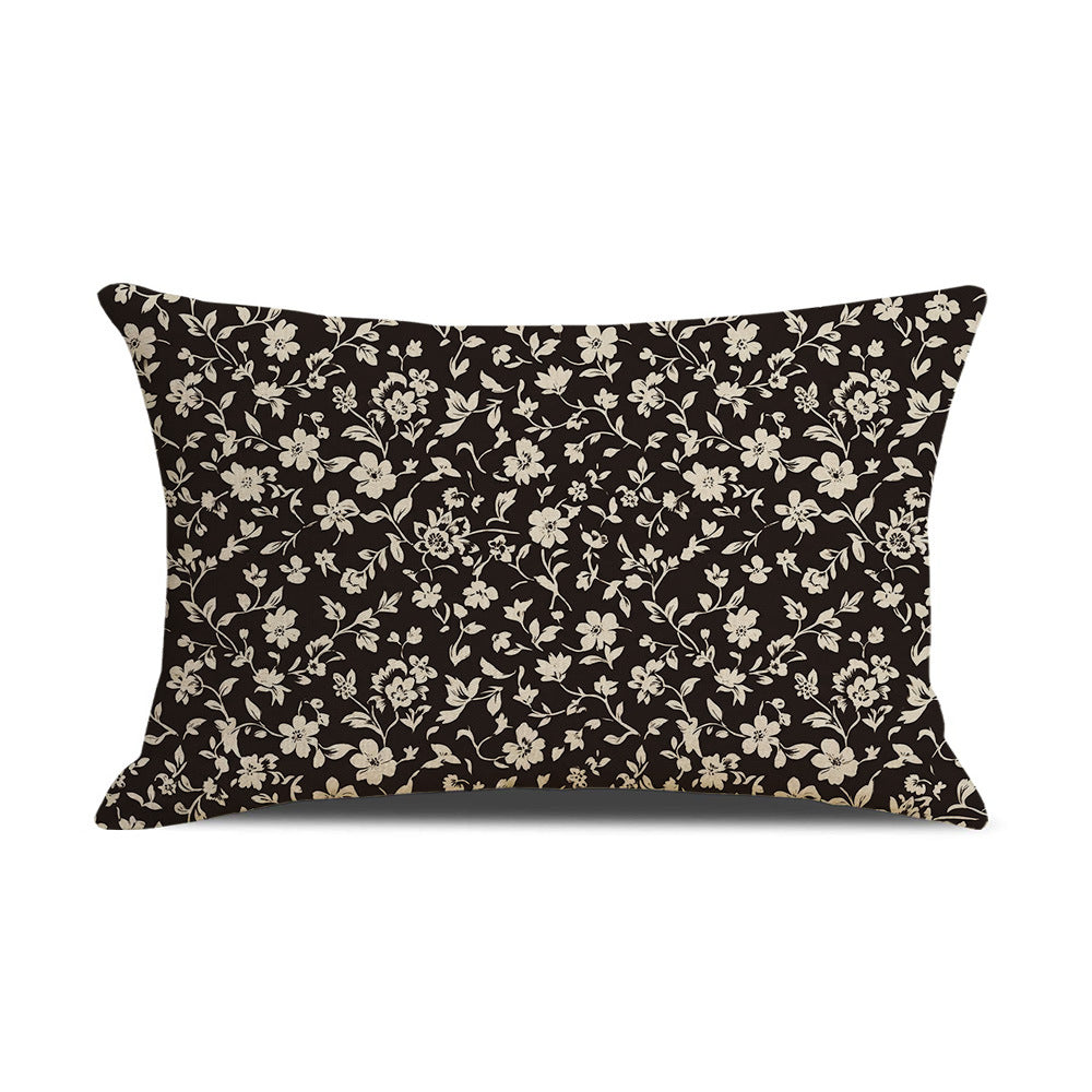 Rectangular Linen-Blend Floral Throw Pillow Cover