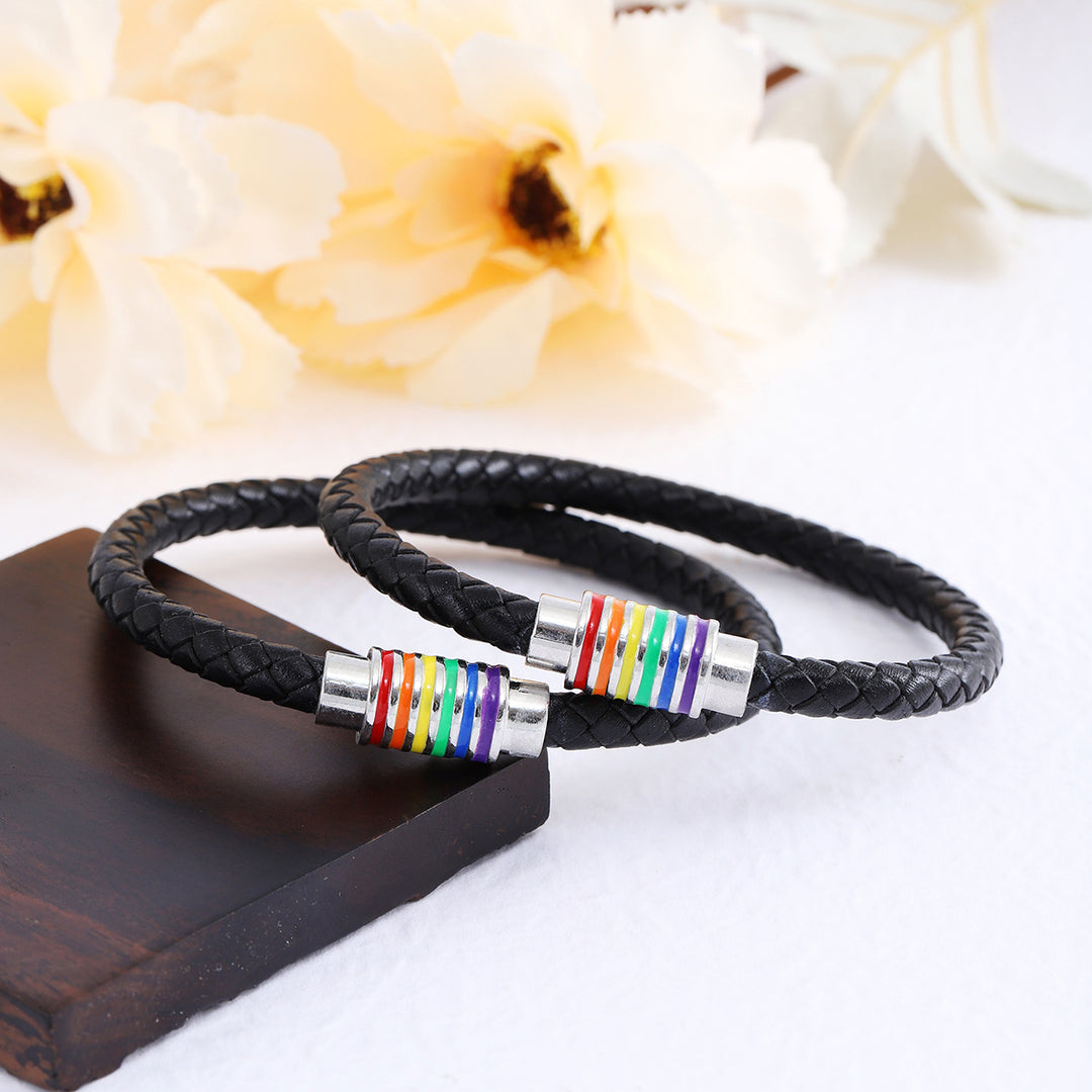 Leather Braided Bracelet with Colorful Accent Stornfield