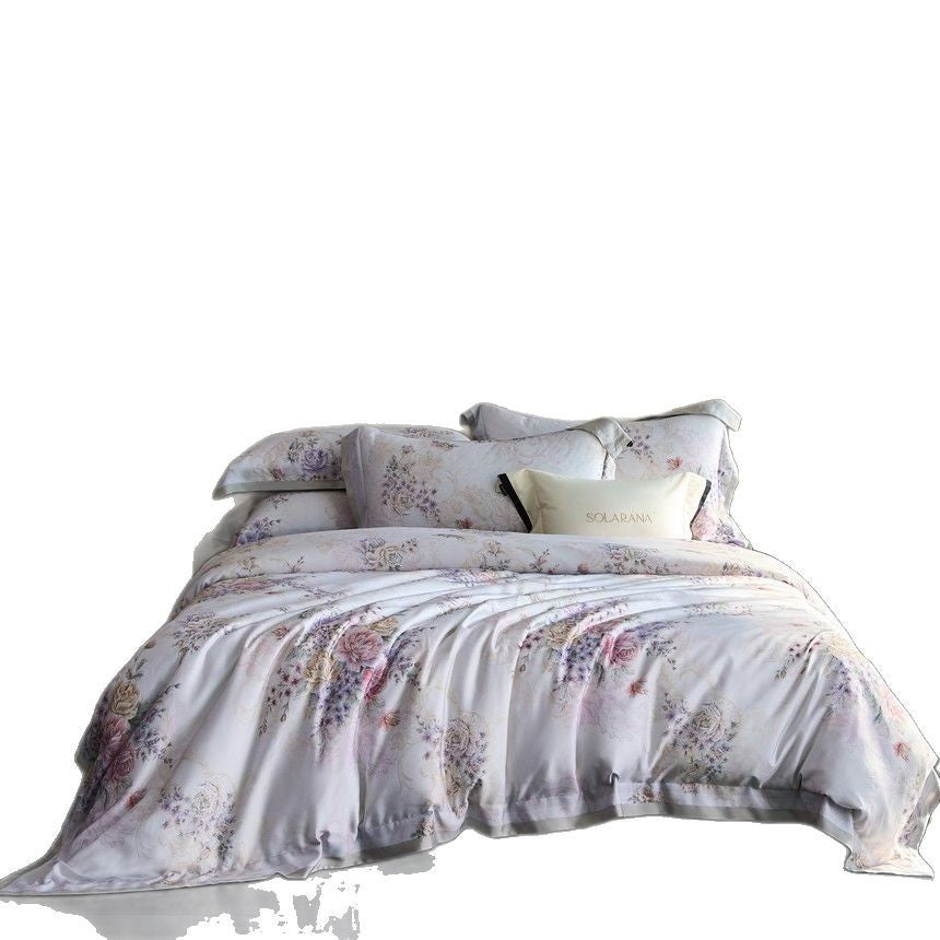 Floral Satin-Effect Cotton Sateen Duvet Cover Set with Decorative Pillow Shams