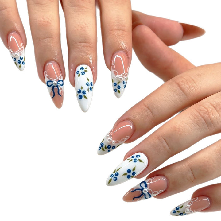 Artificial nails with romantic flower and bow decor Stornfield