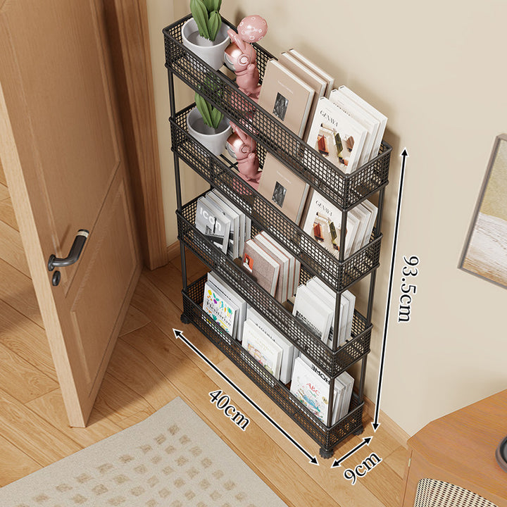 Slim Four-Tier Metal Mesh Narrow Bookshelf Organizer