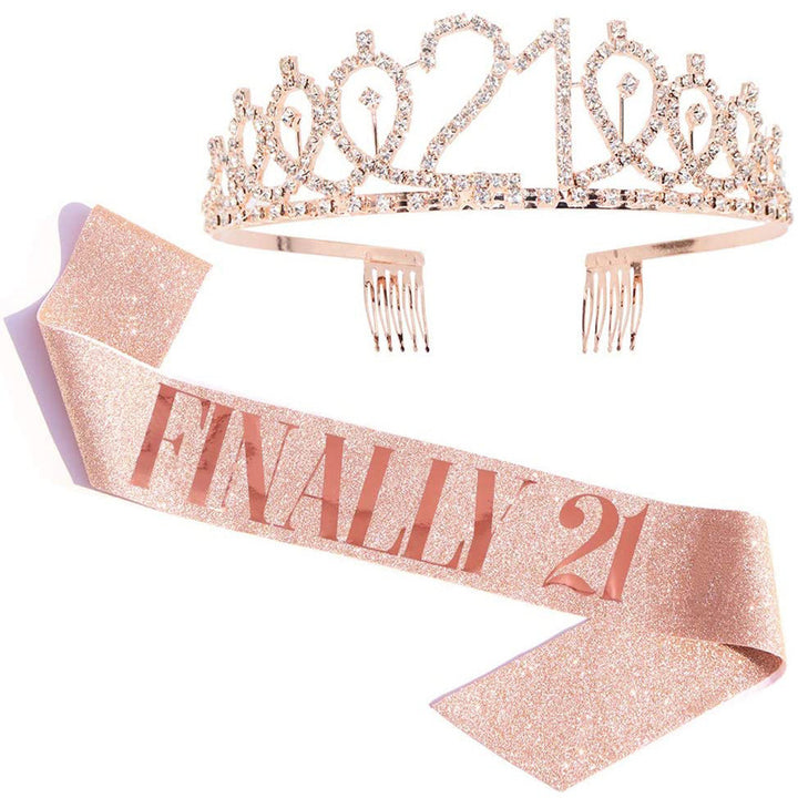 Girl Glittering Birthday Crown and Sash Set Stornfield