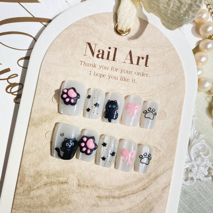 Whimsical Cat-Themed Nail Art Set