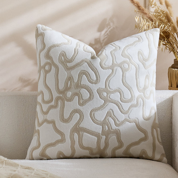 Tufted Chenille Abstract Maze Square Throw Pillow Cover