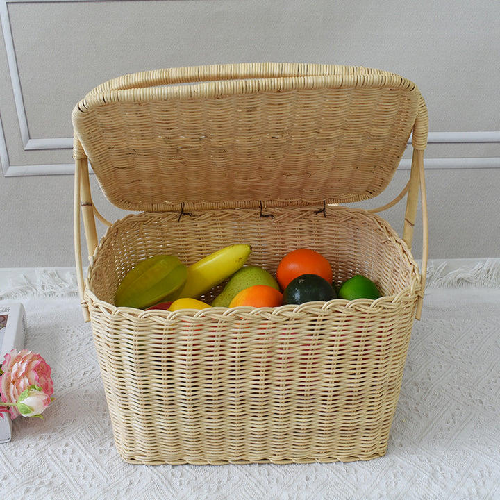 Handcrafted Woven Picnic Basket with Side Drink Holders Stornfield
