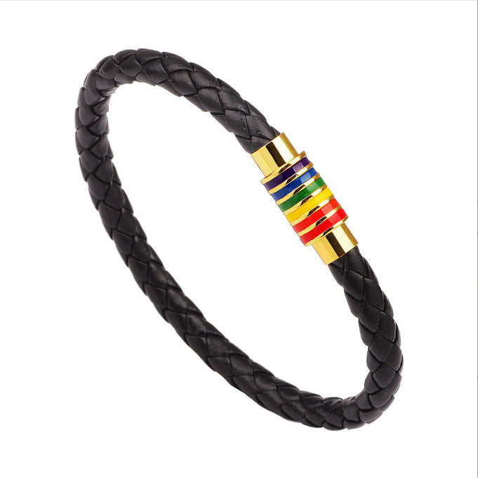 Leather Braided Bracelet with Colorful Accent Stornfield
