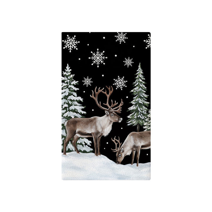 Festive Cotton-Linen Kitchen Tea Towel with Christmas Tree Print and Buffalo Check Border