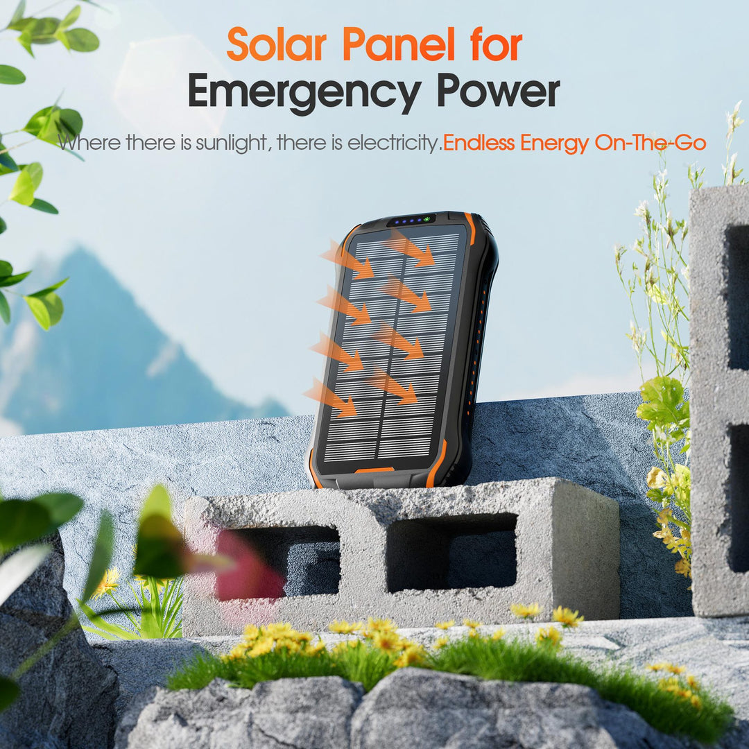 Portable solar power bank with multifunctional charging ports and robust housing Stornfield