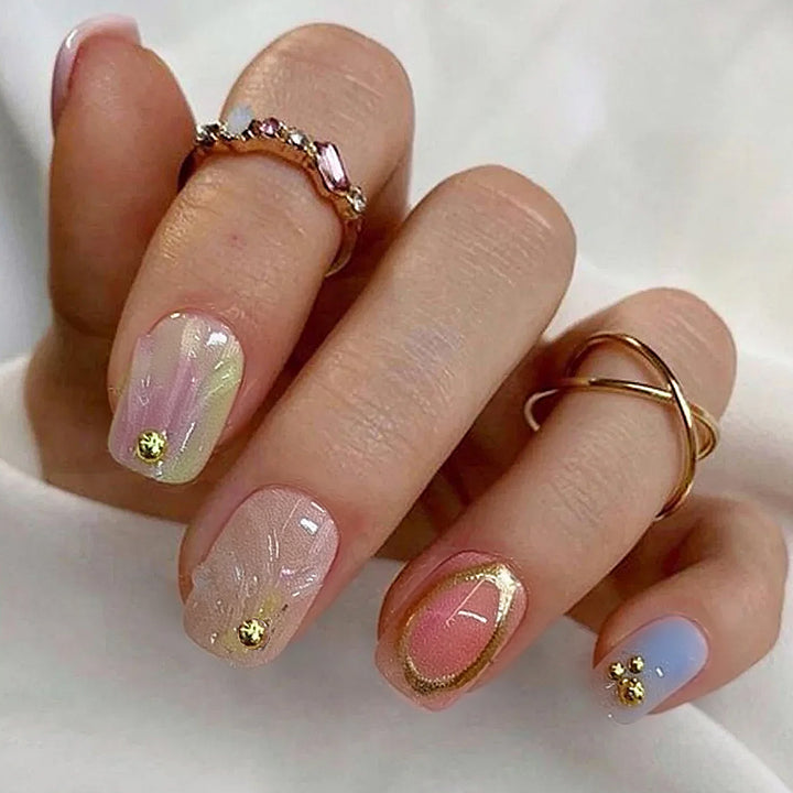 Decorative Press-On Nail Set with Gold Accents Stornfield