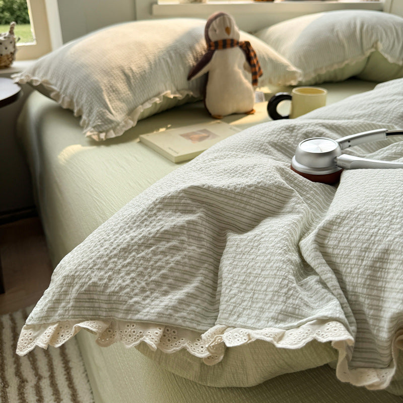 Ruffled Striped Duvet Cover Set