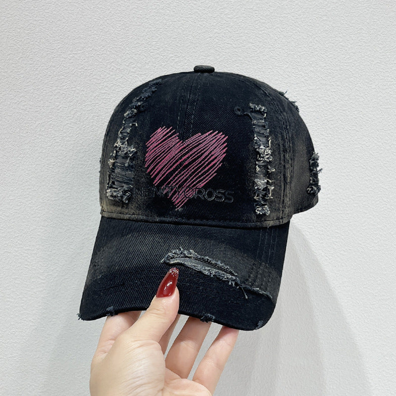 Women's Distressed Heart Embroidered Baseball Cap Stornfield