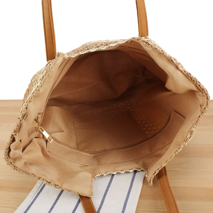 Woven beach bag with leather handles Stornfield
