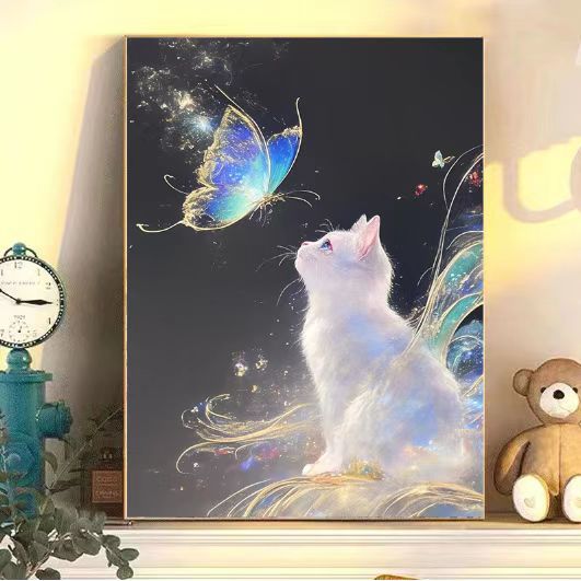 Enchanting Cat and Butterfly Art Print Stornfield