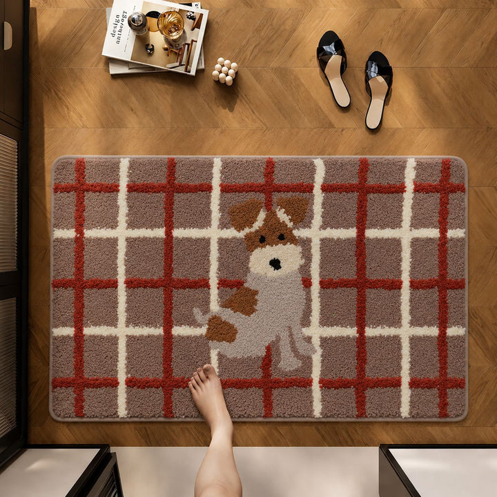 Tufted Shag Rectangular Accent Floor Rug with Stylized Dog Silhouette Motif