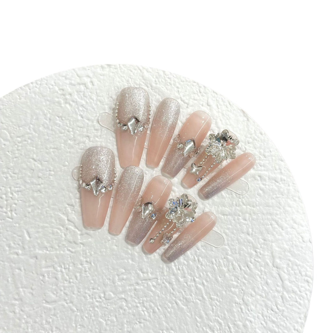 Rhinestone-Embellished Press-On Nail Art Set