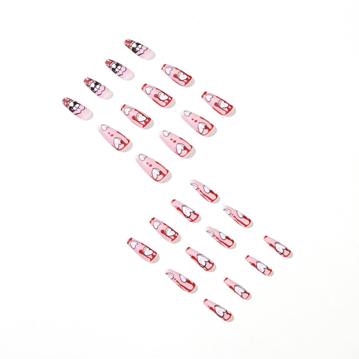 Artificial nail art with heart-shaped design and matte finish Stornfield
