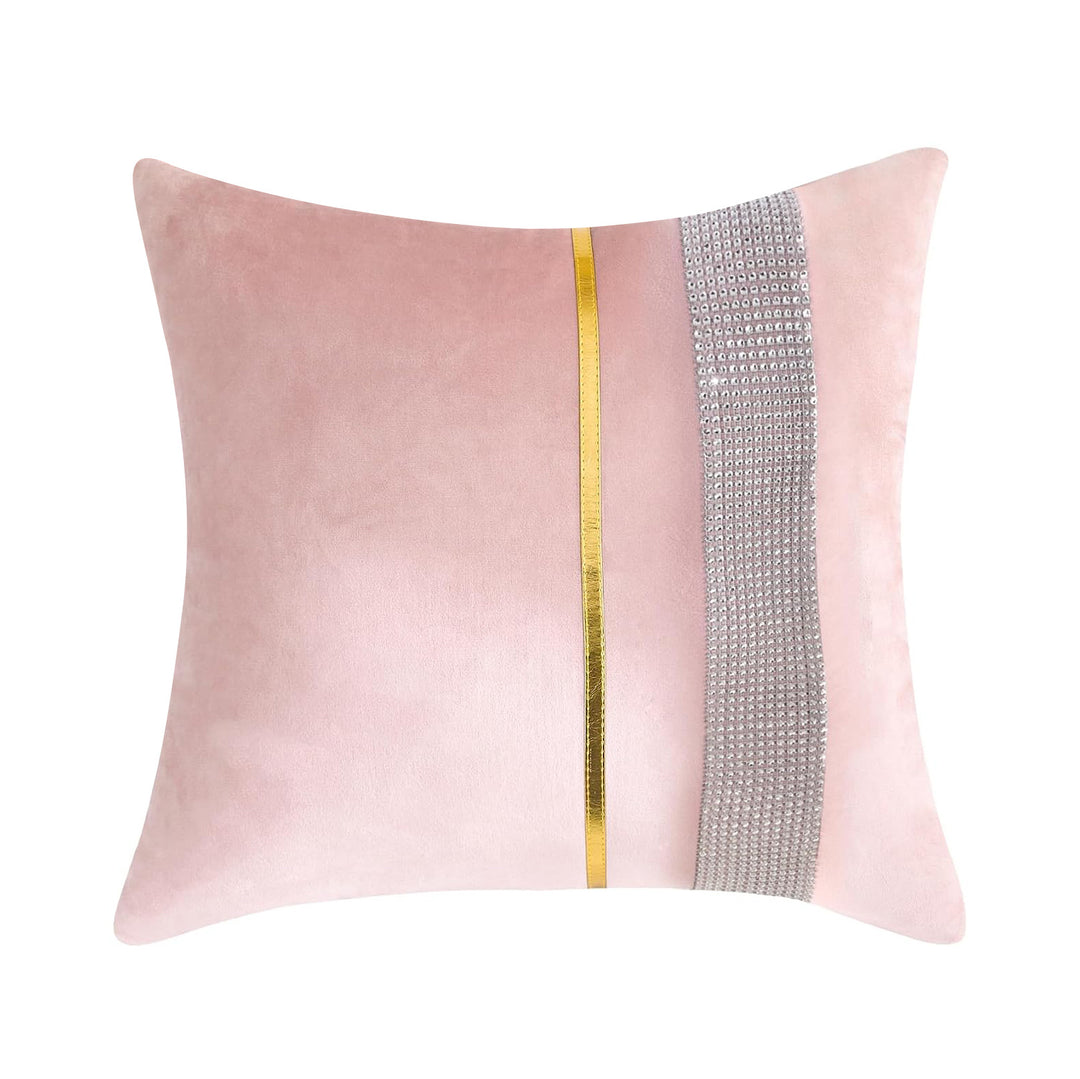 Decorative Velvet Square Throw Pillow with Metallic Trim and Rhinestone Band