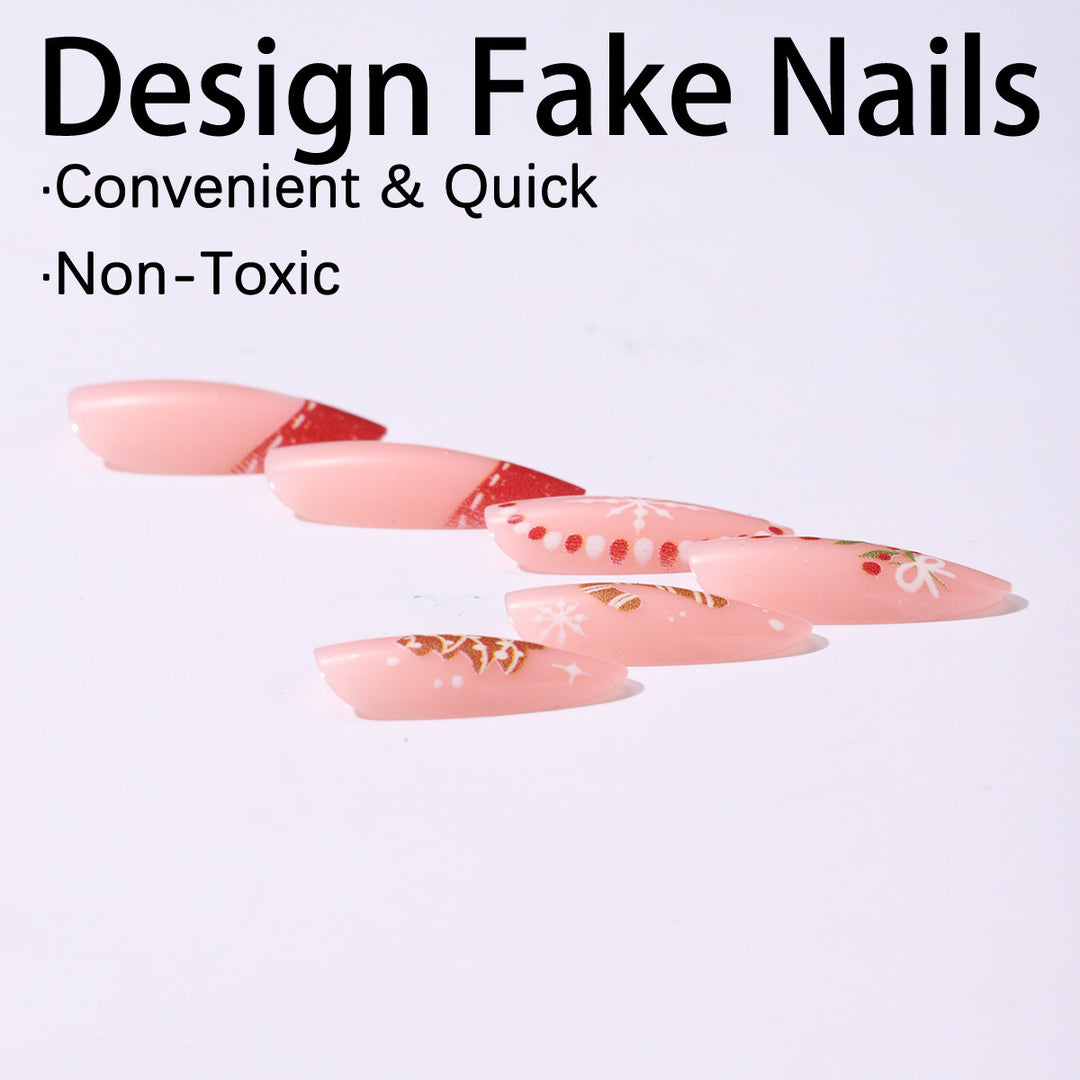 Artificial nail set with festive motifs and glitter accents Stornfield