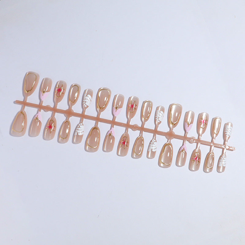 Artistic Press-On Nail Set with Elegant Floral Accents Stornfield