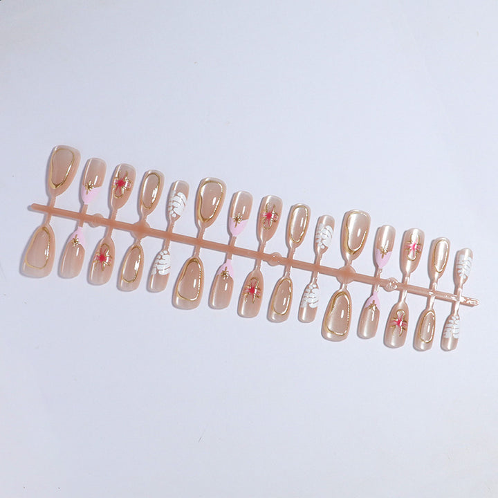 Artistic Press-On Nail Set with Elegant Floral Accents Stornfield