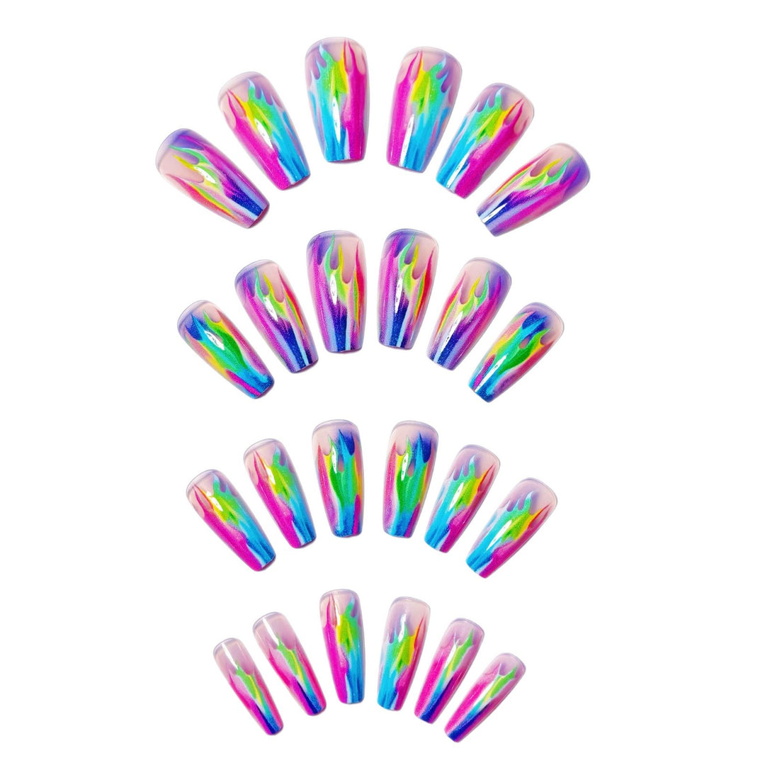 Creative Acrylic Nails with Shimmering Flame Design Stornfield