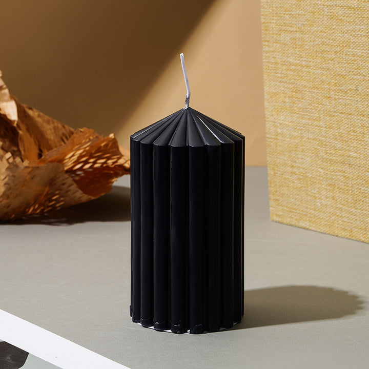 Decorative Pleated Column Pillar Candle with Cotton Wick and Slow-Burn Wax