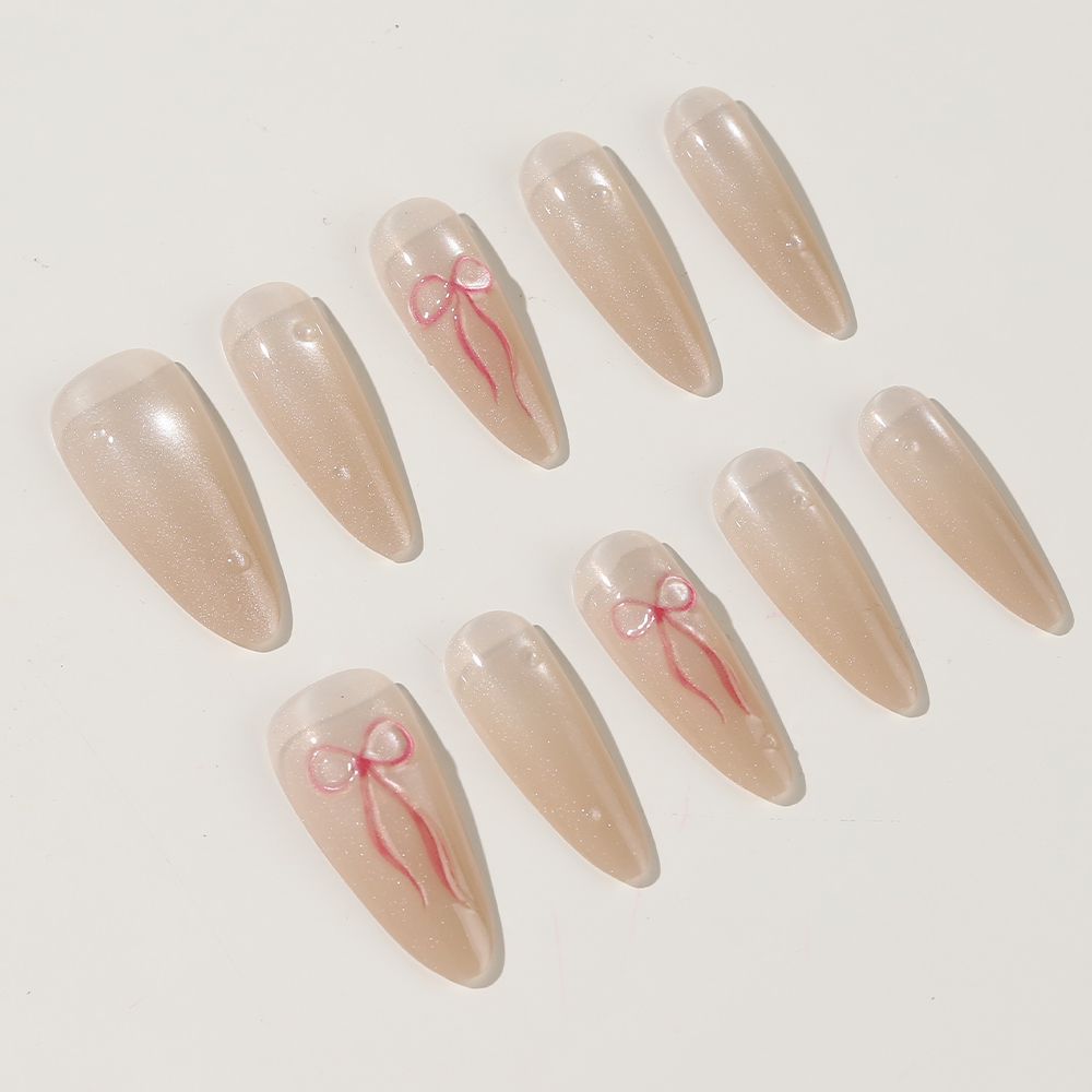Elegant Stiletto Press-On Nail Set with Bow Accents Stornfield