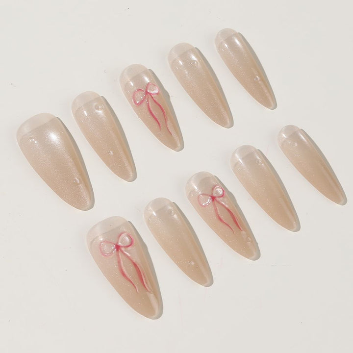 Elegant Stiletto Press-On Nail Set with Bow Accents Stornfield