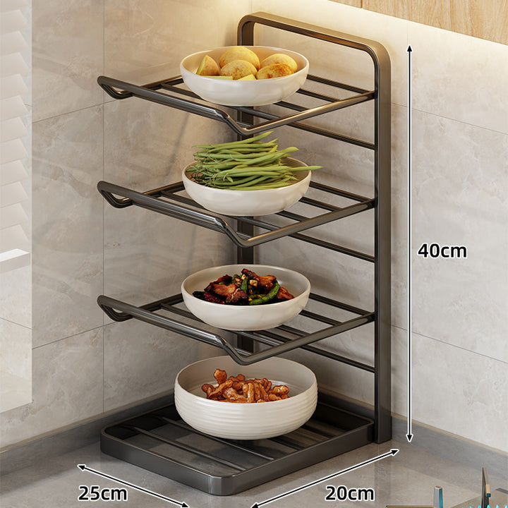 Multi-Tier Vertical Countertop Bowl and Plate Drying Rack with Slanted Wire Shelves