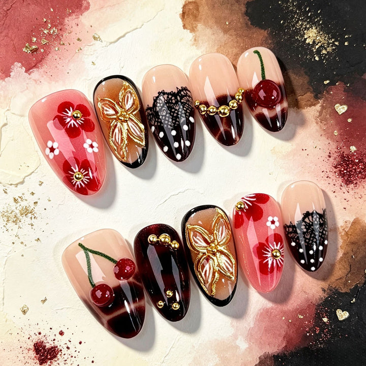 Elegant Floral-Embellished Press-On Nail Collection