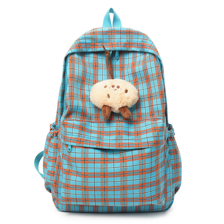 Backpack with Practical Check Pattern and Cute Plush Pendant Stornfield