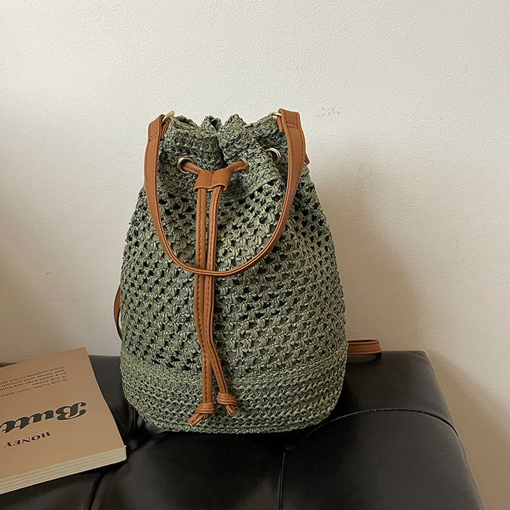 Woven Drawstring Bucket Bag