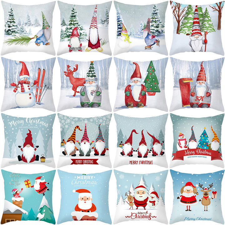 Holiday Decorative Throw Pillow Plush Polyester Cover Festive Santa Reindeer Snowman Print