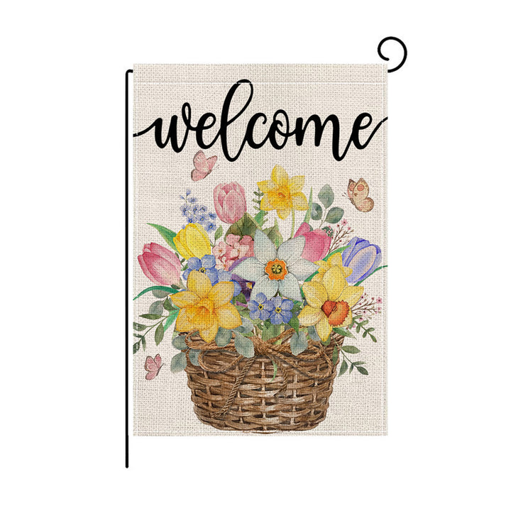 Decorative Burlap-Texture Welcome Garden Banner Flag with Sunflower Bouquet Mason Jar Artwork