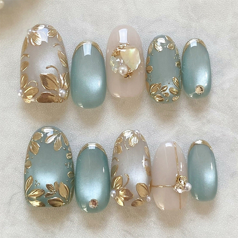 Decorative Press-On Nail Collection with Floral Accents Stornfield
