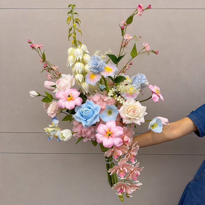 Lifelike Floral Bouquet with Mixed Blooms and Foliage