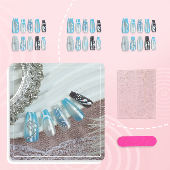 Artistic Press-On Nail Art Set with Geometric Patterns